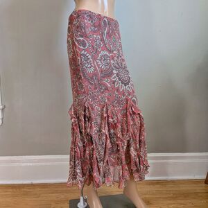 Vintage Y2K Charter Club Silk Floral Midi Skirt Ruffle Fairy Grunge Size 10